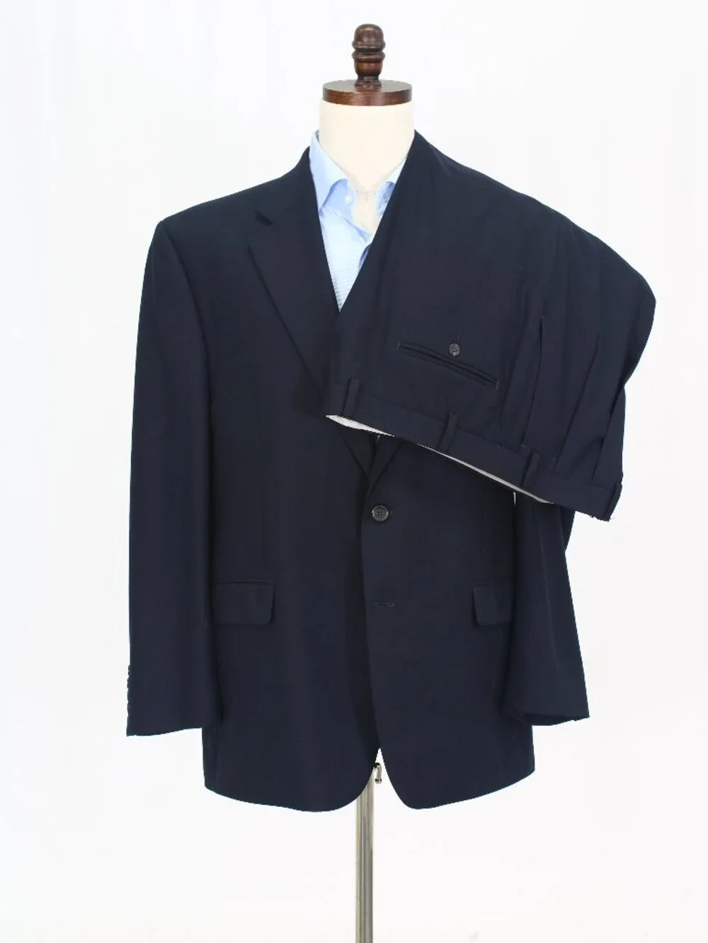Ralph Lauren 46R 40x29 Navy Full Suit 2-Button Stripe R951